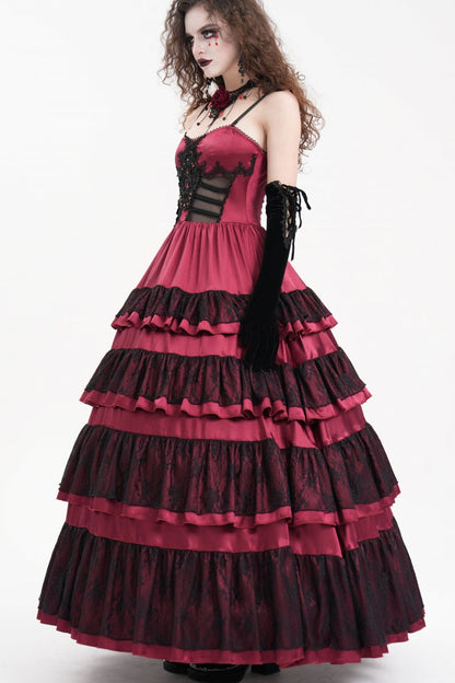 Gothic Lolita Dress - Multi-layered, Red, Women's Style, Ruffled, Lace-Up - additional product view 2
