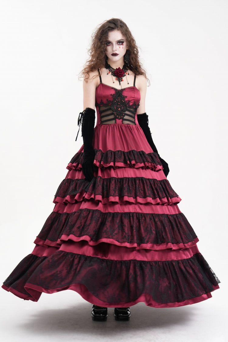 Gothic Lolita Dress - Multi-layered, Red, Women's Style, Ruffled, Lace-Up - additional product view 4