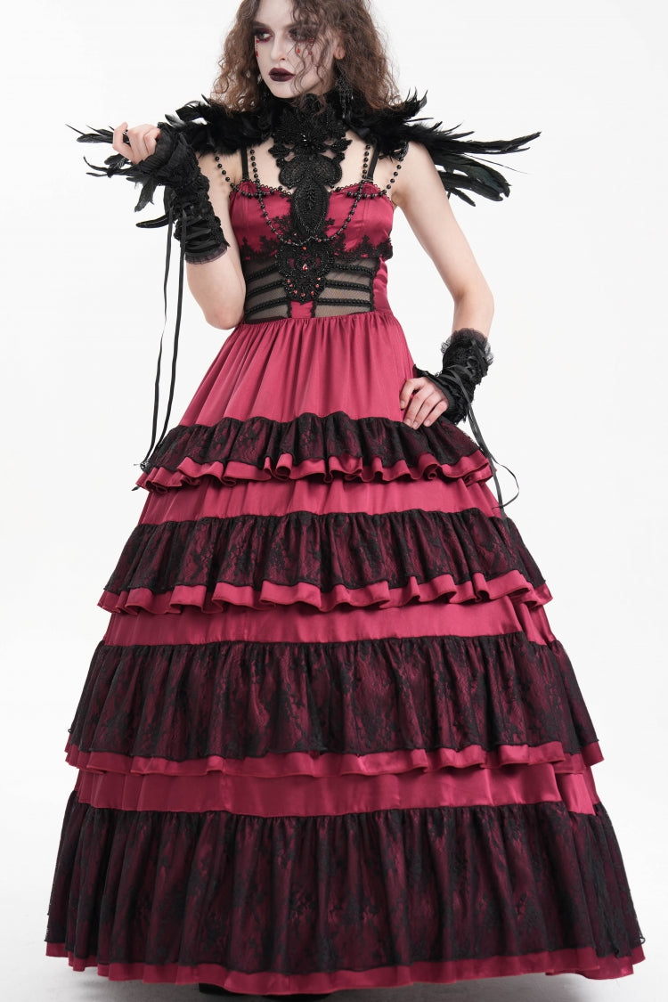 Gothic Lolita Dress - Multi-layered, Red, Women's Style, Ruffled, Lace-Up - additional product view 5