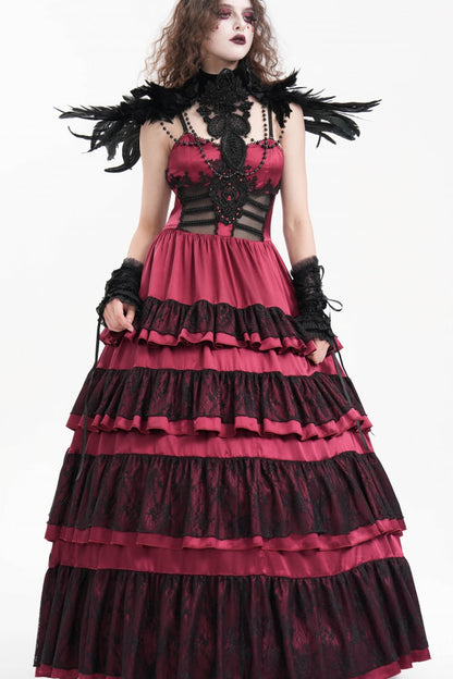Gothic Lolita Dress - Multi-layered, Red, Women's Style, Ruffled, Lace-Up - additional product view 6