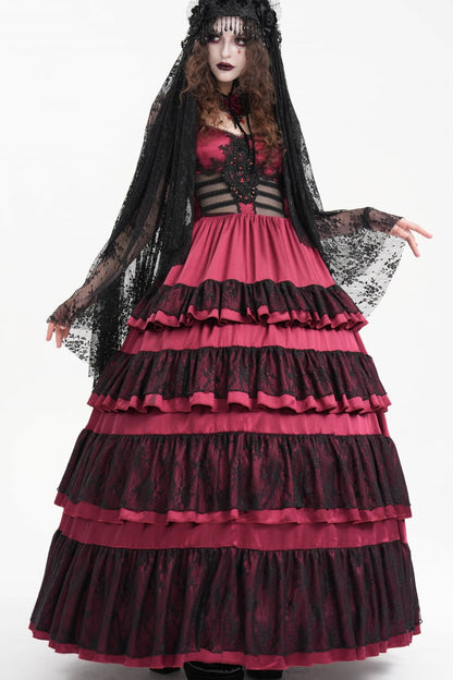 Gothic Lolita Dress - Multi-layered, Red, Women's Style, Ruffled, Lace-Up - additional product view 7