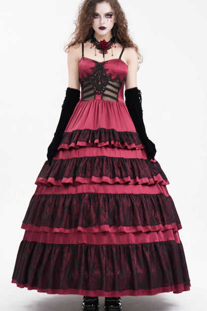 Gothic Lolita Dress - Multi-layered, Red, Women's Style, Ruffled, Lace-Up - main product image