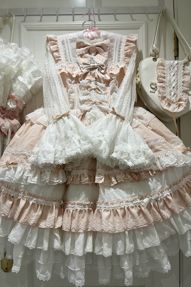 Gothic Lolita Dress - Multi-layered Ruffle Bowknot, Pink, Long Sleeves, Sweet Style - additional product view 4