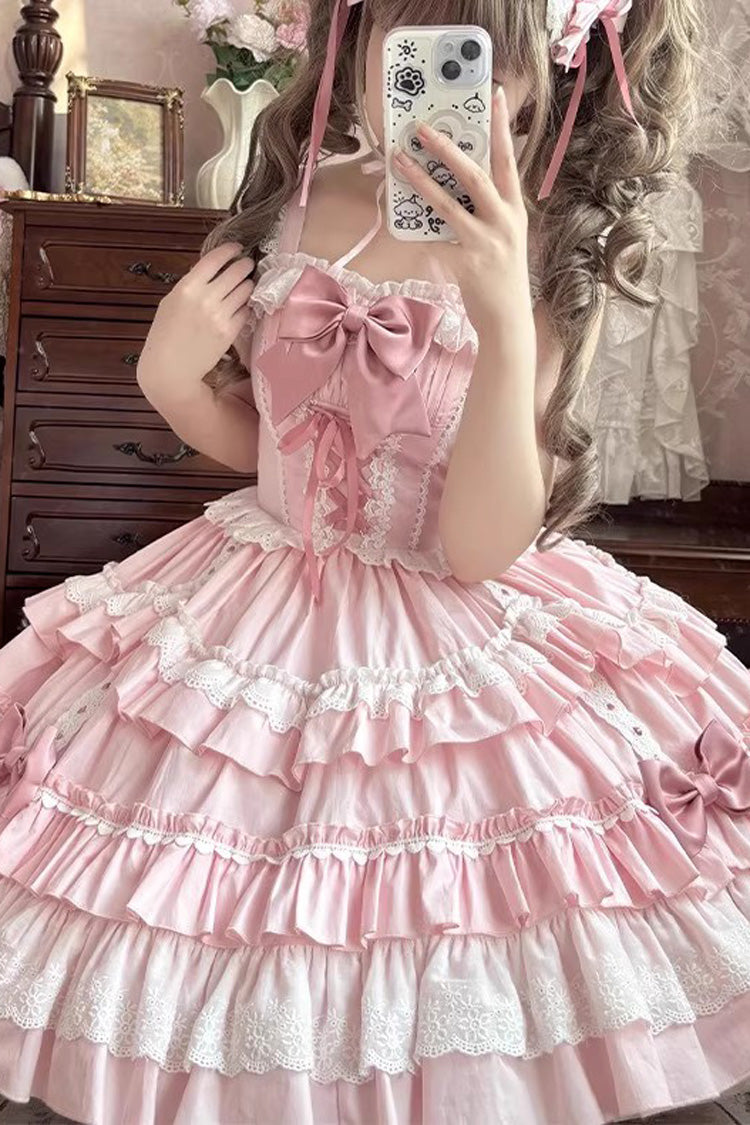 Gothic Lolita Dress - Multi-layered Ruffle Bowknot, Pink, Ruffled, Lace-Up, Sweet Style - additional product view 2