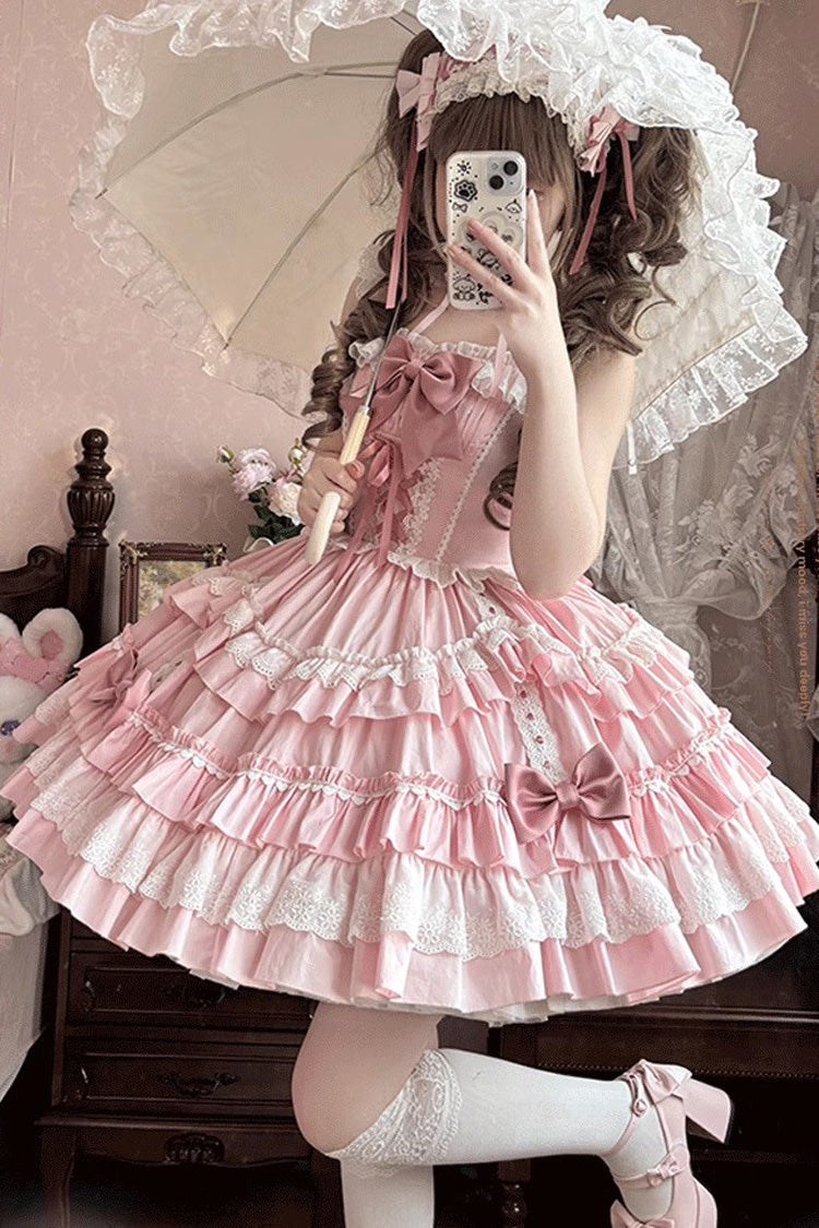 Gothic Lolita Dress - Multi-layered Ruffle Bowknot, Pink, Ruffled, Lace-Up, Sweet Style - additional product view 3