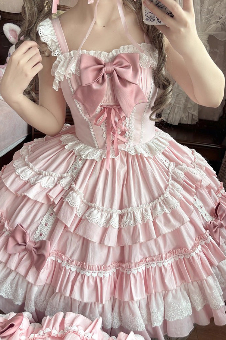 Gothic Lolita Dress - Multi-layered Ruffle Bowknot, Pink, Ruffled, Lace-Up, Sweet Style - additional product view 4