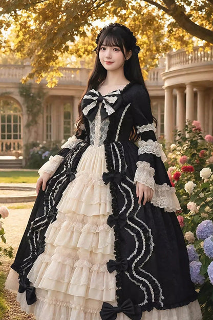 Gothic Lolita Dress - Multi-layered Ruffled Open-front, 5 Colors, Victorian Style - S Black / M Black / L Black option