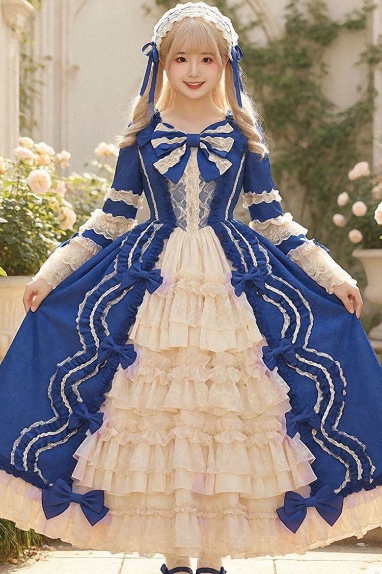 Gothic Lolita Dress - Multi-layered Ruffled Open-front, 5 Colors, Victorian Style - S Blue / M Blue / L Blue option