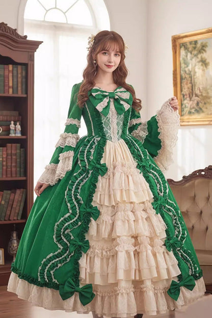 Gothic Lolita Dress - Multi-layered Ruffled Open-front, 5 Colors, Victorian Style - S Green / M Green / L Green option