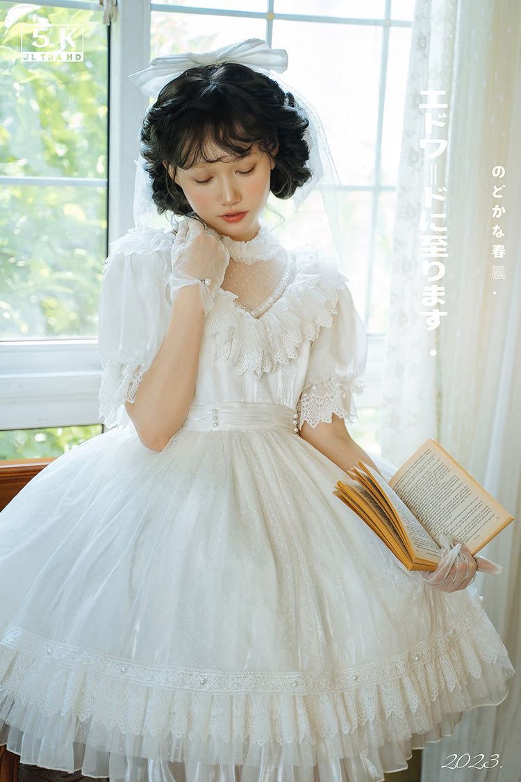 Gothic Lolita Dress - Multi-layered, White, Bow Detail, Lace Trim, Ruffled - additional product view 9