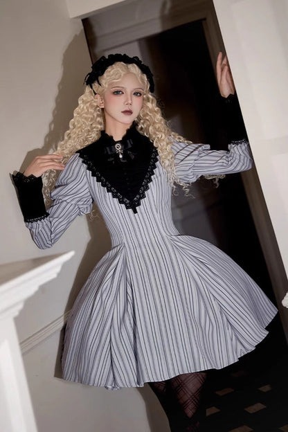 Gothic Lolita Dress - Nocturne, Gray, Short Version, Long Version, Long Length - additional product view 11