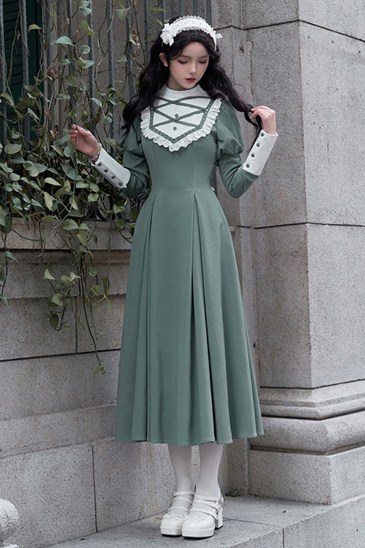 Gothic Lolita Dress - Nun Style Stand Collar, Green, Stand Collar, Long Sleeves - additional product view 2