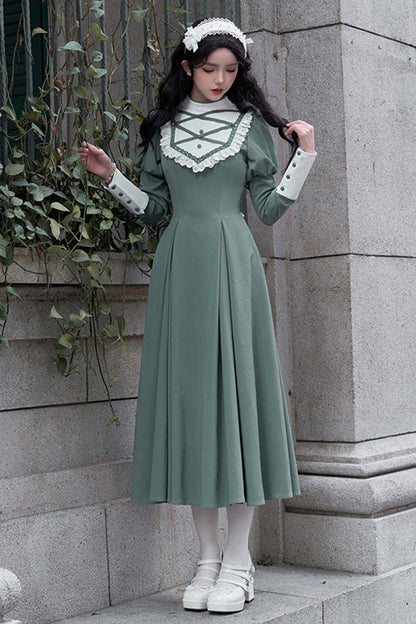 Gothic Lolita Dress - Nun Style Stand Collar, Green, Stand Collar, Long Sleeves - additional product view 2
