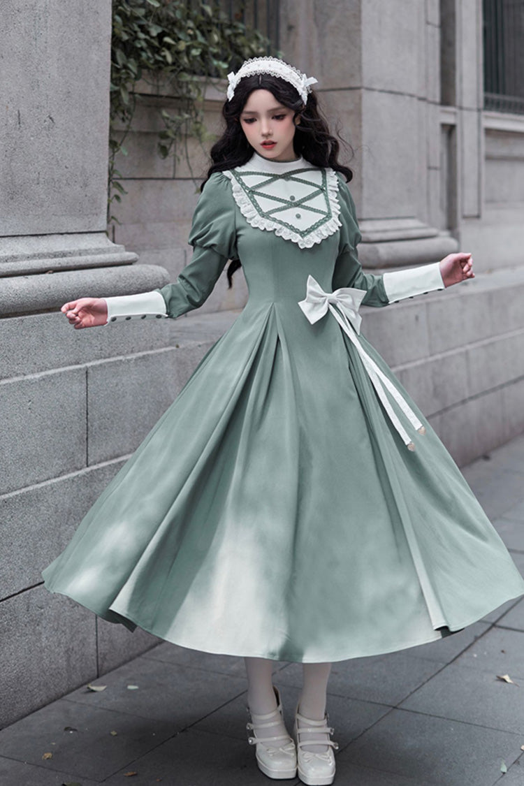 Gothic Lolita Dress - Nun Style Stand Collar, Green, Stand Collar, Long Sleeves - additional product view 3