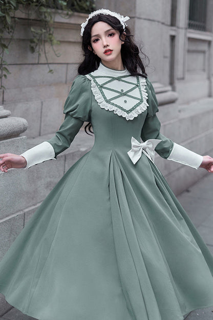 Gothic Lolita Dress - Nun Style Stand Collar, Green, Stand Collar, Long Sleeves - additional product view 4