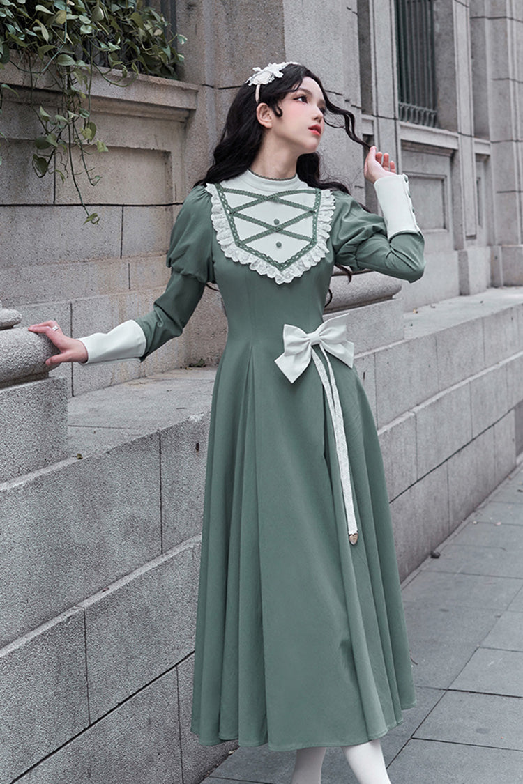 Gothic Lolita Dress - Nun Style Stand Collar, Green, Stand Collar, Long Sleeves - additional product view 5