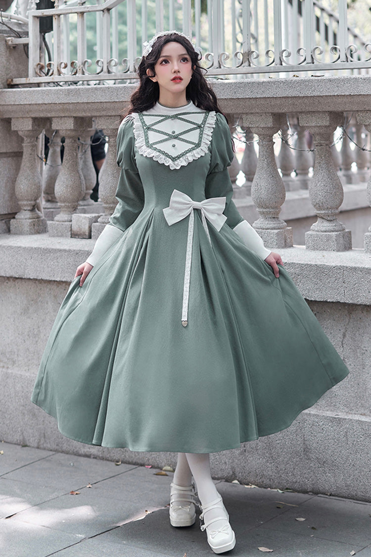 Gothic Lolita Dress - Nun Style Stand Collar, Green, Stand Collar, Long Sleeves - main product image