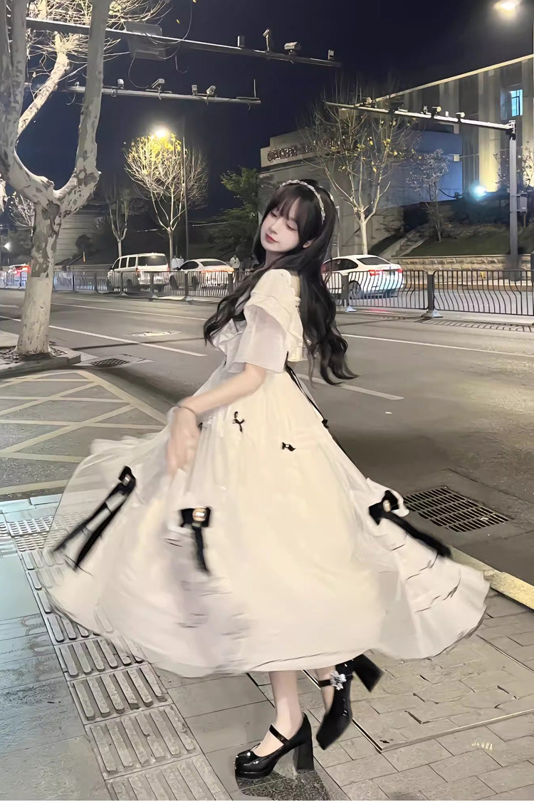 Gothic Lolita Dress - Off Shoulder, Ivory, Sweet Style, Bow Detail - additional product view 2