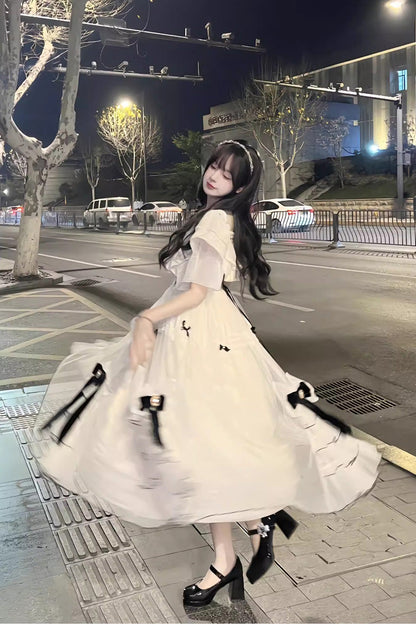 Gothic Lolita Dress - Off Shoulder, Ivory, Sweet Style, Bow Detail - additional product view 2