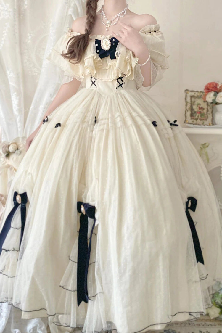 Gothic Lolita Dress - Off Shoulder, Ivory, Sweet Style, Bow Detail - additional product view 3