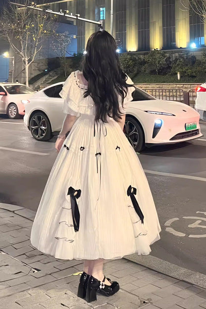 Gothic Lolita Dress - Off Shoulder, Ivory, Sweet Style, Bow Detail - additional product view 4