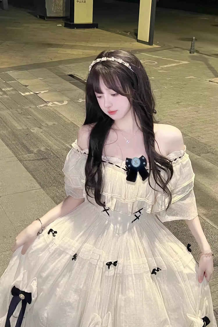 Gothic Lolita Dress - Off Shoulder, Ivory, Sweet Style, Bow Detail - additional product view 5