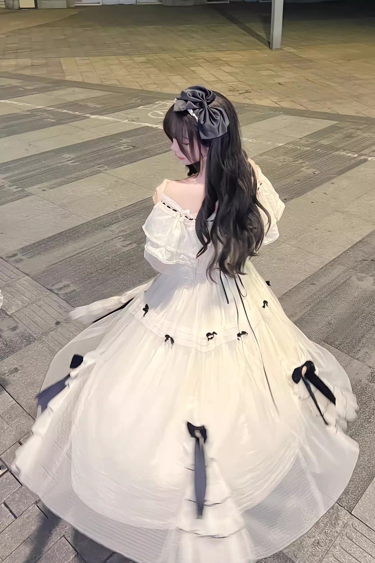 Gothic Lolita Dress - Off Shoulder, Ivory, Sweet Style, Bow Detail - additional product view 6