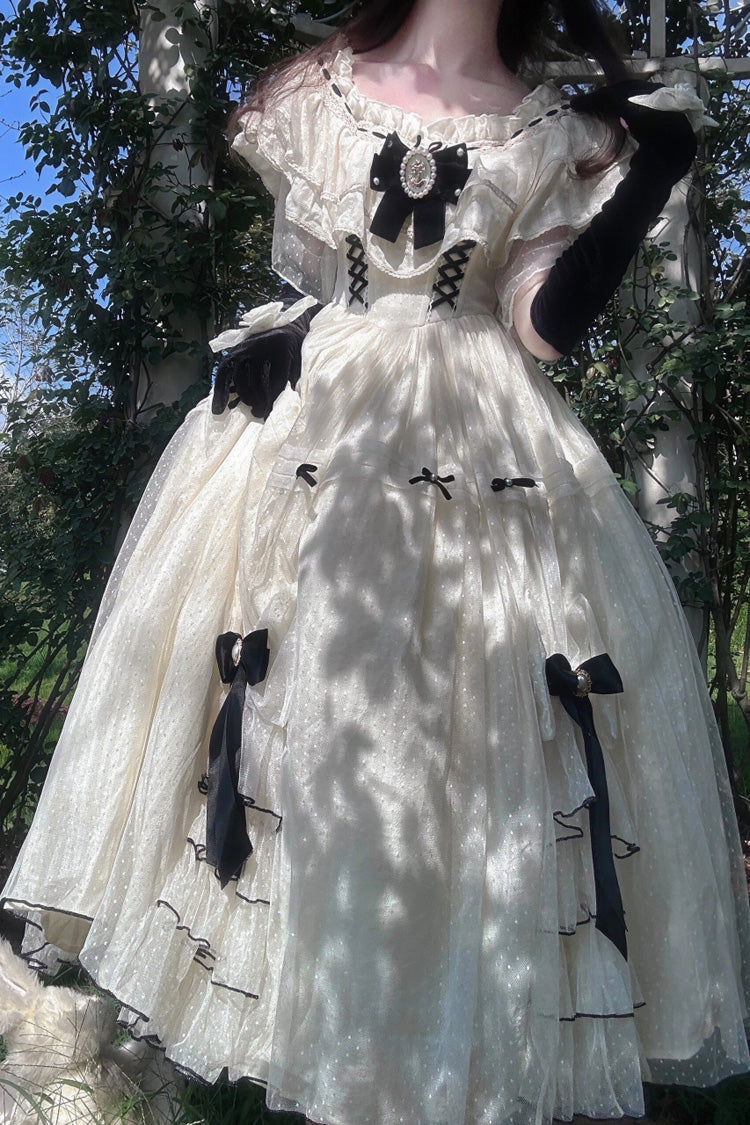 Gothic Lolita Dress - Off Shoulder, Ivory, Sweet Style, Bow Detail - additional product view 7