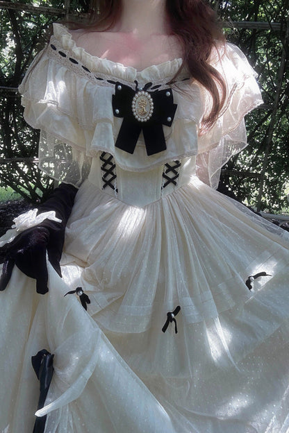 Gothic Lolita Dress - Off Shoulder, Ivory, Sweet Style, Bow Detail - additional product view 8