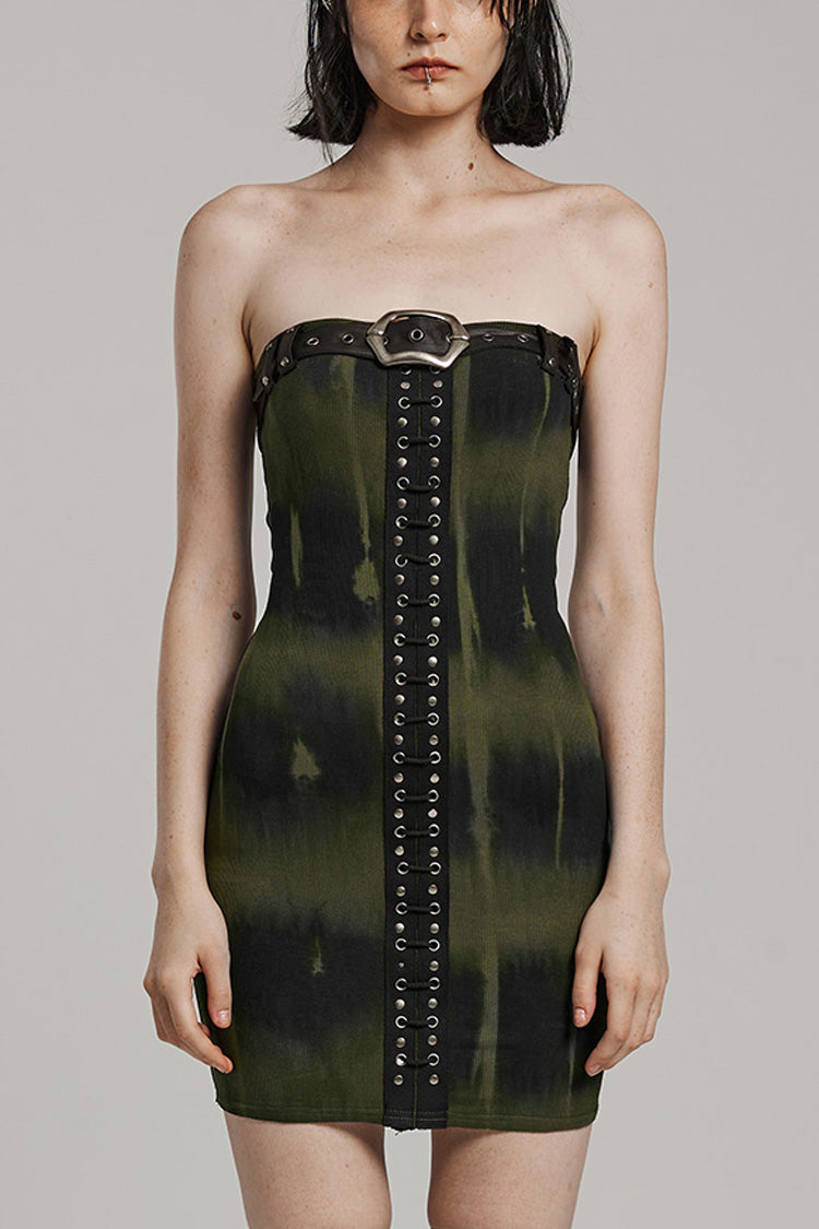 Gothic Lolita Dress - Off Shoulder Print Buckle, 2 Colors, Buckle Detail, Women's Style - S Black/Green / L Black/Green / 2XL Black/Green option