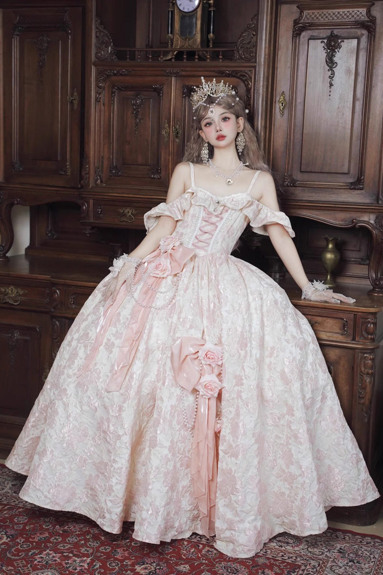 Gothic Lolita Dress - Off Shoulder Print Hanayome, 2 Colors, Printed, Embroidered - S Pink / M Pink / L Pink option