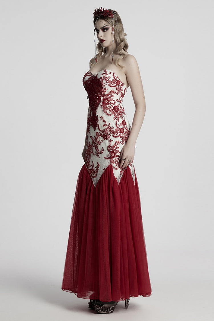 Gothic Lolita Dress - Off Shoulder, Red, Fishtail Silhouette, Women's Style, Embroidered - additional product view 2