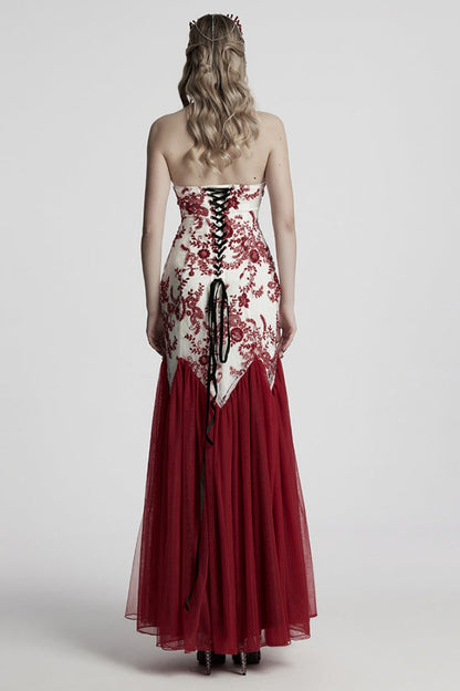 Gothic Lolita Dress - Off Shoulder, Red, Fishtail Silhouette, Women's Style, Embroidered - additional product view 3