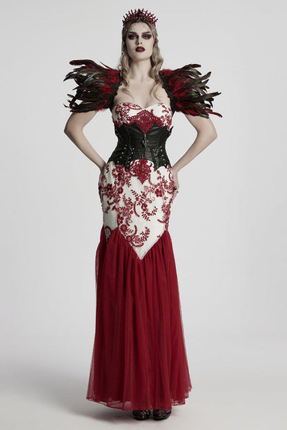 Gothic Lolita Dress - Off Shoulder, Red, Fishtail Silhouette, Women's Style, Embroidered - additional product view 4