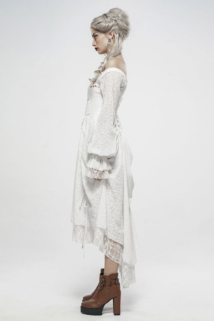 Gothic Lolita Dress - Off Shoulder, White, Puff Sleeves, Women's Style, Ruffled - additional product view 2