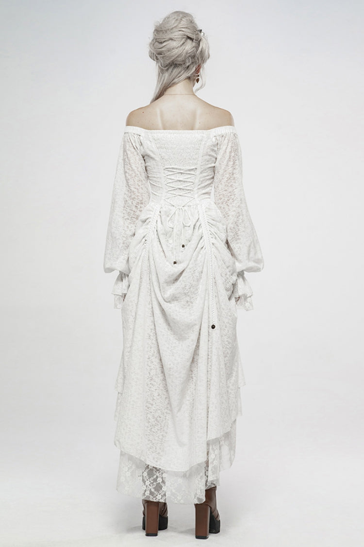 Gothic Lolita Dress - Off Shoulder, White, Puff Sleeves, Women's Style, Ruffled - additional product view 3