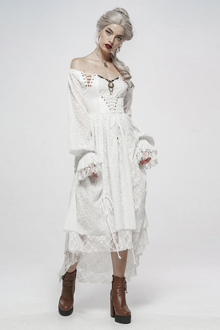Gothic Lolita Dress - Off Shoulder, White, Puff Sleeves, Women's Style, Ruffled - additional product view 4