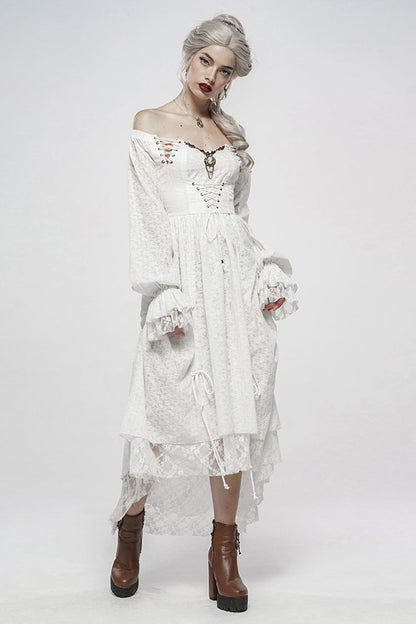 Gothic Lolita Dress - Off Shoulder, White, Puff Sleeves, Women's Style, Ruffled - additional product view 4