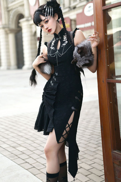 Gothic Lolita Dress - Original Chinese Han Elements, Black, Chinese-Inspired Style - additional product view 4