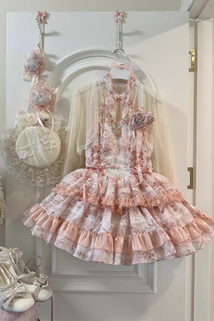 Gothic Lolita Dress - Peach Moon Bamboo Halterneck, 2 Colors, Chinese-Inspired Style - additional product view 2