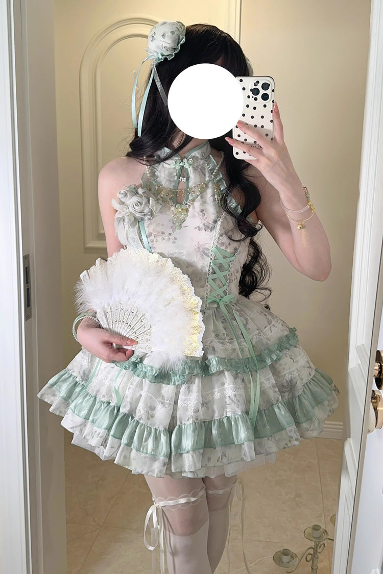 Gothic Lolita Dress - Peach Moon Bamboo Halterneck, 2 Colors, Chinese-Inspired Style - additional product view 4
