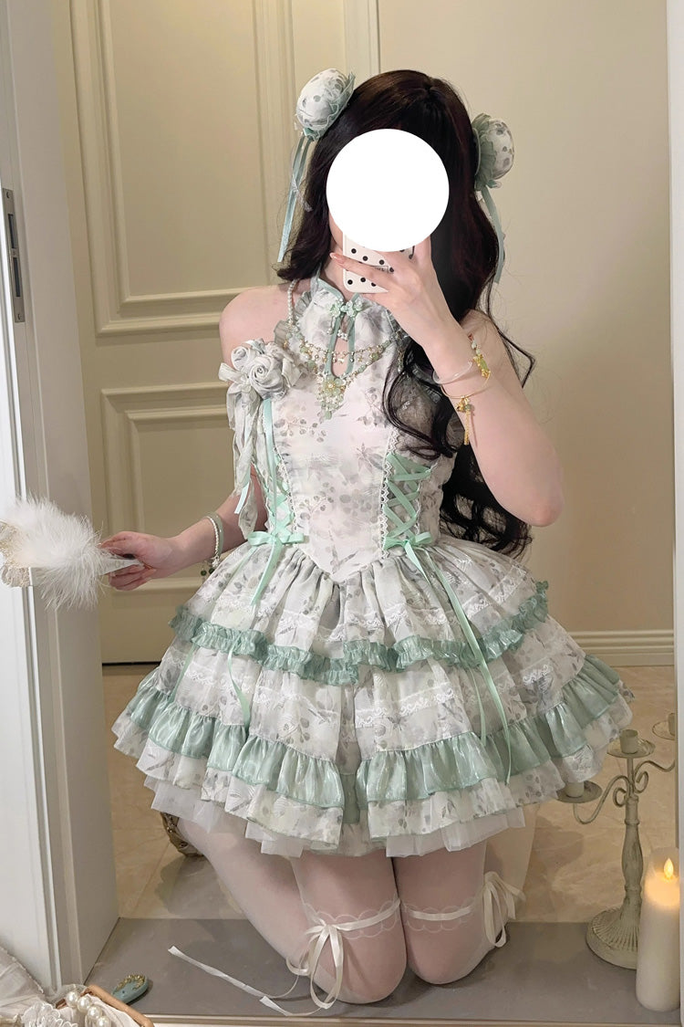 Gothic Lolita Dress - Peach Moon Bamboo Halterneck, 2 Colors, Chinese-Inspired Style - additional product view 7