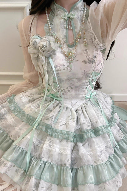Gothic Lolita Dress - Peach Moon Bamboo Halterneck, 2 Colors, Chinese-Inspired Style - additional product view 8
