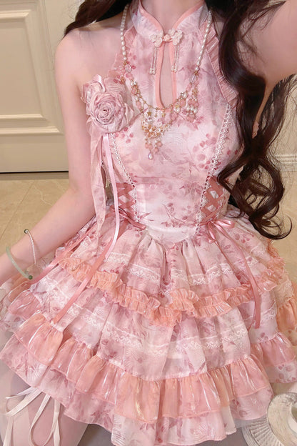 Gothic Lolita Dress - Peach Moon Bamboo Halterneck, 2 Colors, Chinese-Inspired Style - additional product view 10