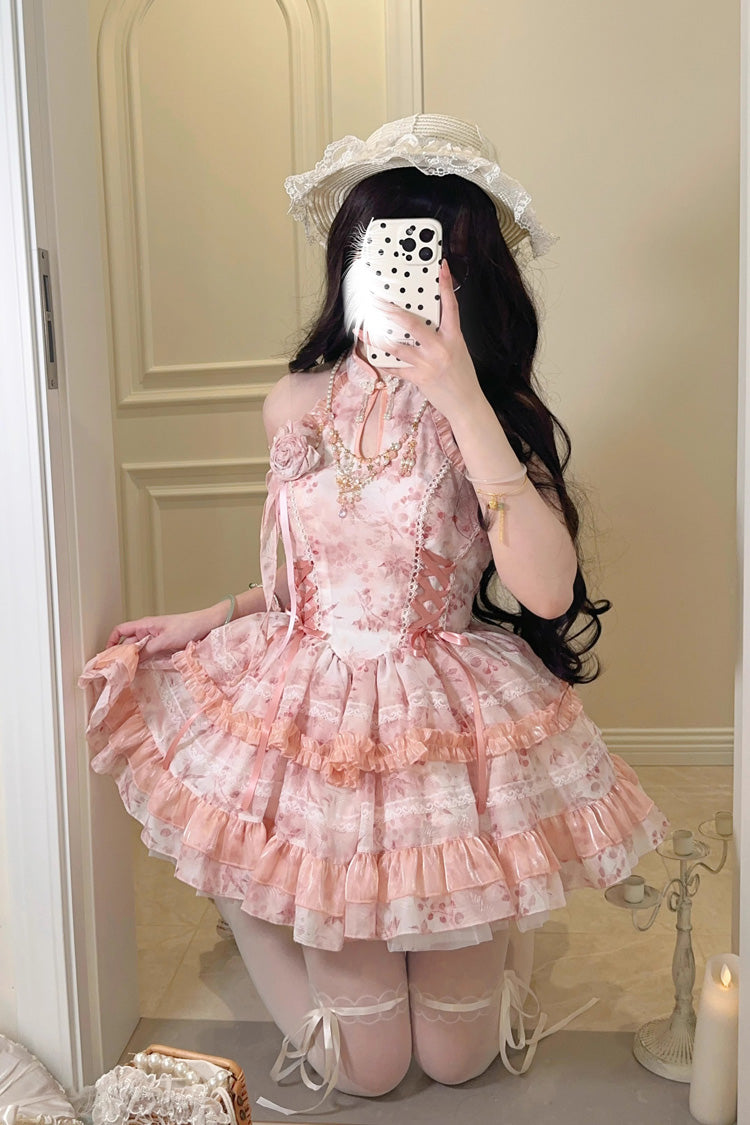 Gothic Lolita Dress - Peach Moon Bamboo Halterneck, 2 Colors, Chinese-Inspired Style - additional product view 13