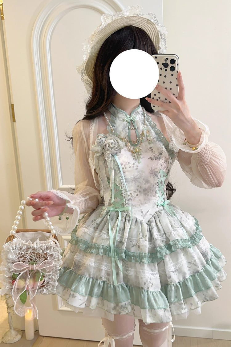 Gothic Lolita Dress - Peach Moon Bamboo Halterneck, 2 Colors, Chinese-Inspired Style - main product image