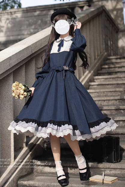 Gothic Lolita Dress - Phyllis, Blue, Plaid, Bow Detail, Lace Trim - additional product view 2