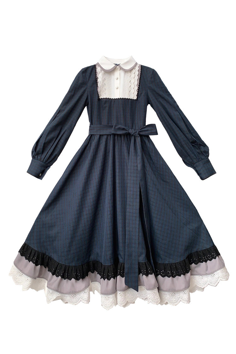 Gothic Lolita Dress - Phyllis, Blue, Plaid, Bow Detail, Lace Trim - additional product view 3