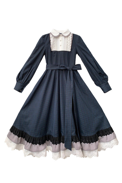 Gothic Lolita Dress - Phyllis, Blue, Plaid, Bow Detail, Lace Trim - additional product view 3