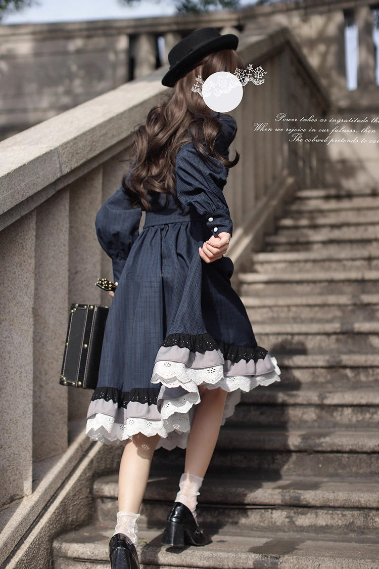 Gothic Lolita Dress - Phyllis, Blue, Plaid, Bow Detail, Lace Trim - additional product view 5
